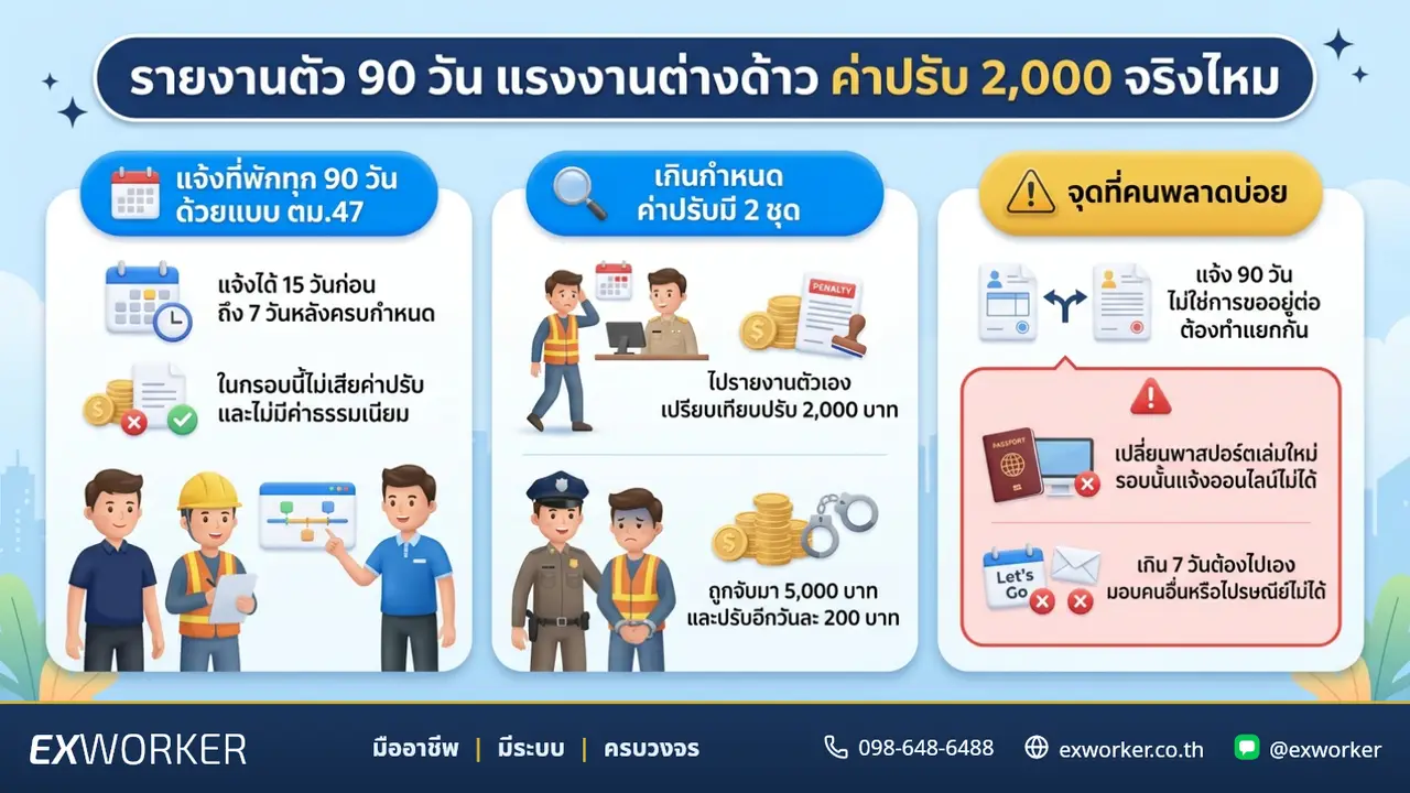 รายงานตัว 90 วัน แรงงานต่างด้าว ค่าปรับ 2,000 บาทจริงไหม