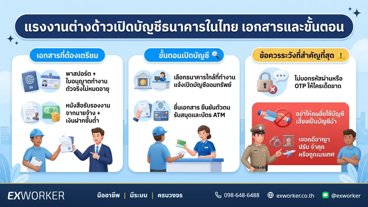 နိုင်ငံခြားသားအလုပ်သမား ထိုင်းနိုင်ငံတွင် ဘဏ်အကောင့်ဖွင့်ခြင်း လိုအပ်သောစာရွက်စာတမ်းများနှင့် လွယ်ကူသောအဆင့်များ
